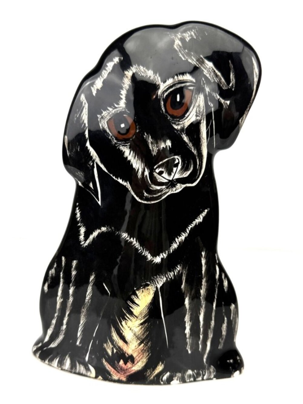 DOGS BY NINA Black Ceramic Labrador Dog Vase Figurine Nina Lyman 8"
